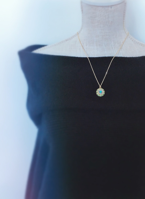 Vintage Swarovski Round Drop Pendant Necklace -péri dot blue opa 第2張的照片