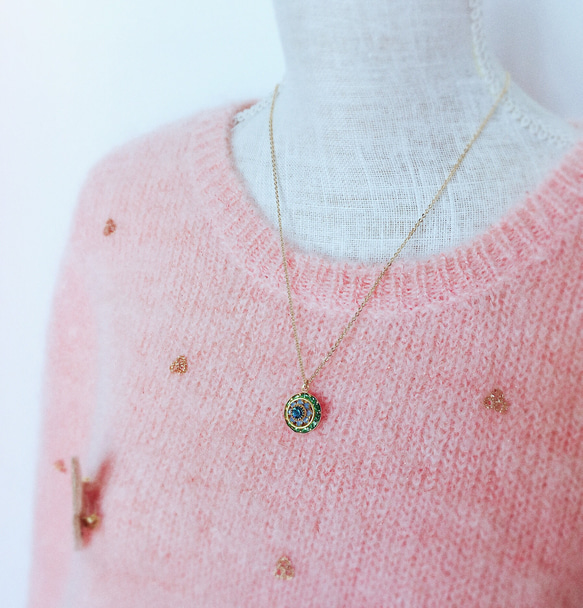 Vintage Swarovski Round Drop Pendant Necklace -péri dot blue opa 第3張的照片