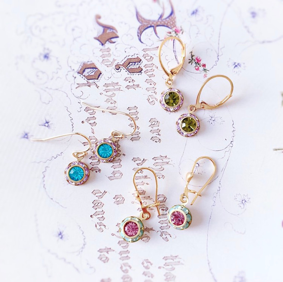 復古施華洛世奇圓形吊式耳環/耳環-橄欖綠&amp;紫羅蘭-秋色 第2張的照片