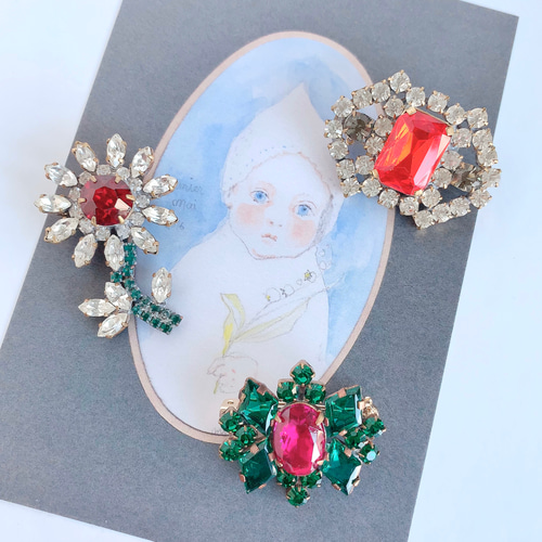 ヴィンテージチェコガラスボタンのブローチ ブローチ Gilda et Mia