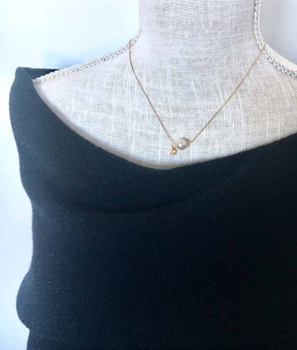 14kgf簡單複古珍珠單項鍊-Demeter petit 14-立方氧化鋯 第3張的照片