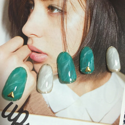 大理石風ネイル エメラルドグリーン ネイルチップ（つけ爪） pyons
