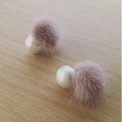 [冬天的準備]水貂皮和棉珍珠的耳環*移動 第2張的照片