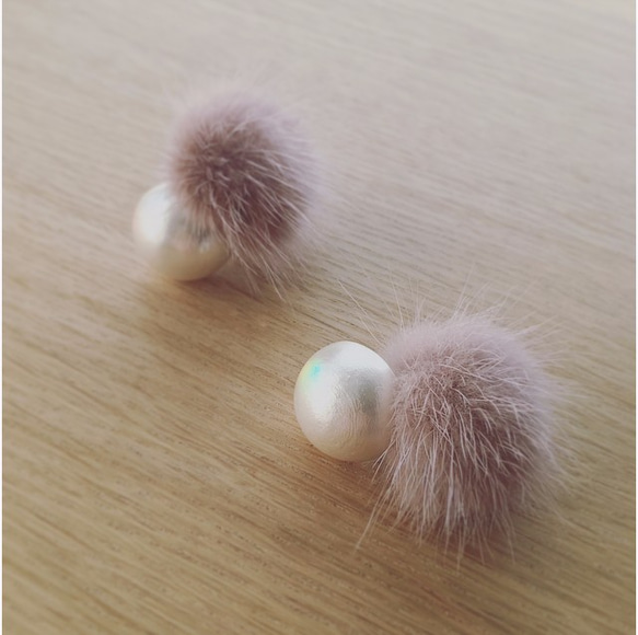 [冬天的準備]水貂皮和棉珍珠的耳環*移動 第2張的照片