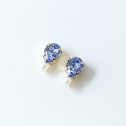 [對金屬的過敏反應]施華洛世奇和珍珠小巧耳環*普羅旺斯薰衣草 第1張的照片