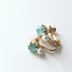 [你可以選擇你的顏色*]施華洛世奇和珍珠的小圓形耳環* 6.薄荷綠 第5張的照片
