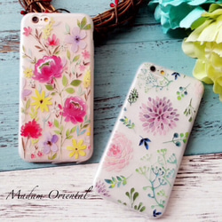 iPhone6,6s  送料無料✴︎ソフトお素材パープルとベビーピンクのお花✴︎浮かし絵iPhoneケース✴︎ 3枚目の画像
