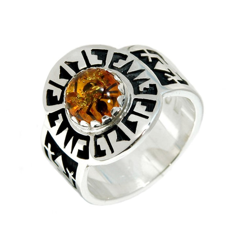 彫金作品 琥珀の巳さんリング SILVER 蛇 蛇 の 指輪