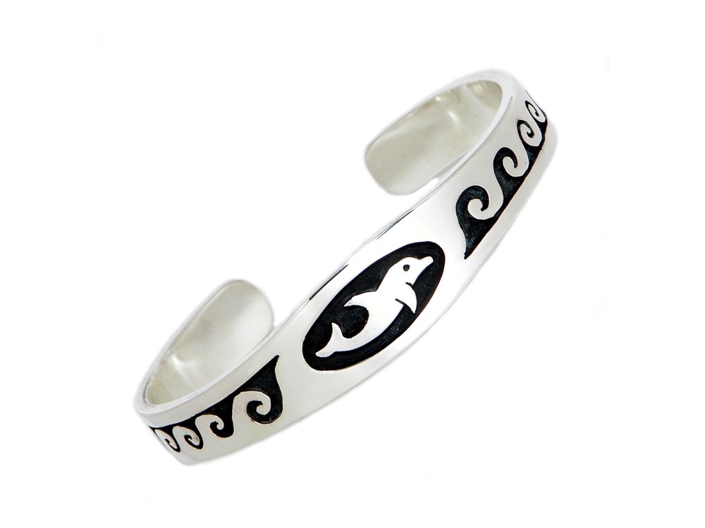 イルカと波のシルバーバングル【受注製作】