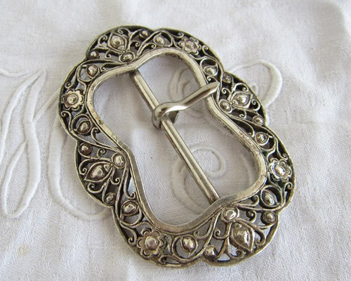 フランスヴィンテージ幅広ベルトバックル透柄アールヌーボー未使用品