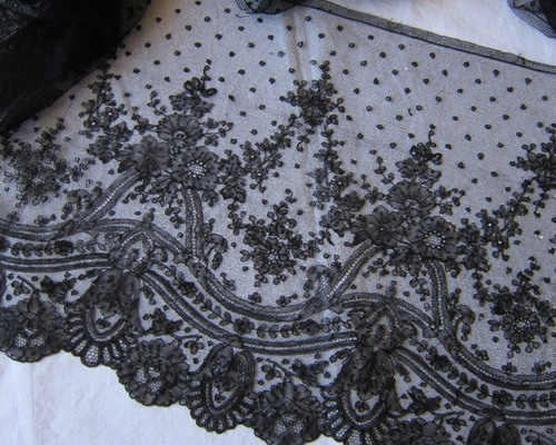 フランスアンティーク黒チュールレース幅広36cm長さ520cm レース