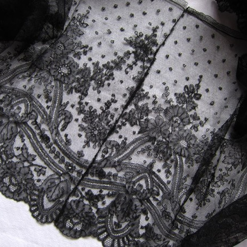 フランスアンティーク黒チュールレース幅広36cm長さ520cm レース