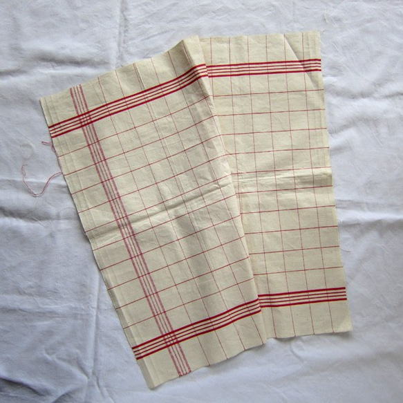 フランスヴィンテージ＊トーション布巾キッチンクロス布4本ライン未
