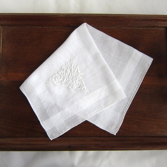フランスアンティーク手刺繍ハンカチMイニシャル麻ヴィンテージ その他