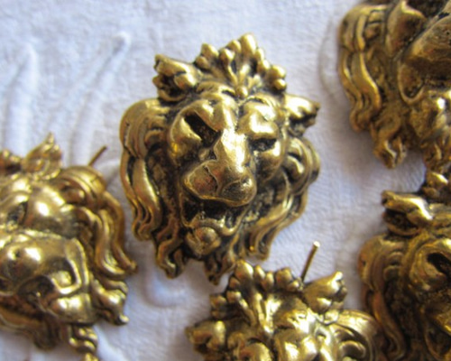 フランスヴィンテージ ライオン装飾パーツ6個 デコパーツ