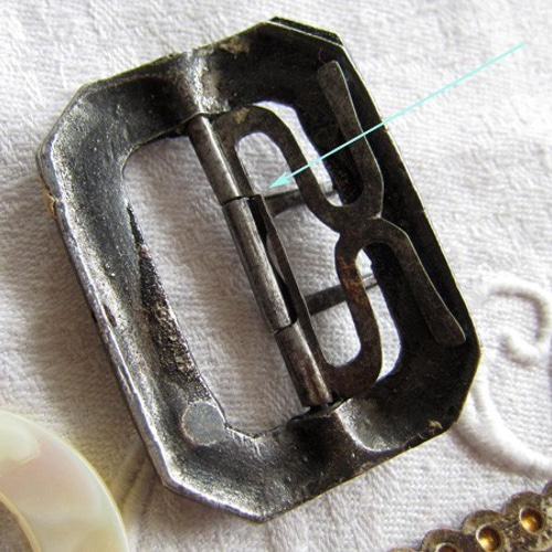 仏アンティーク/ベルトバックル3点/ラインストーン/シェル