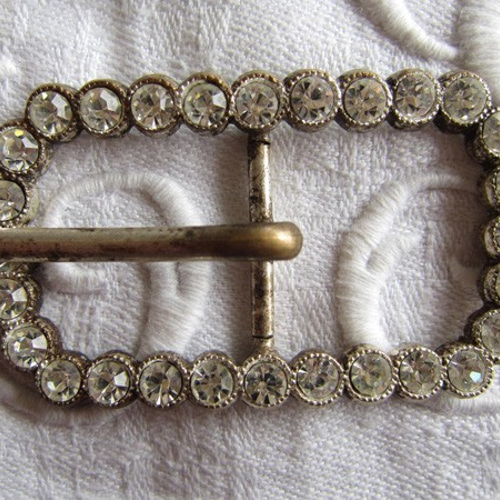 仏アンティーク/ベルトバックル3点/ラインストーン/シェル