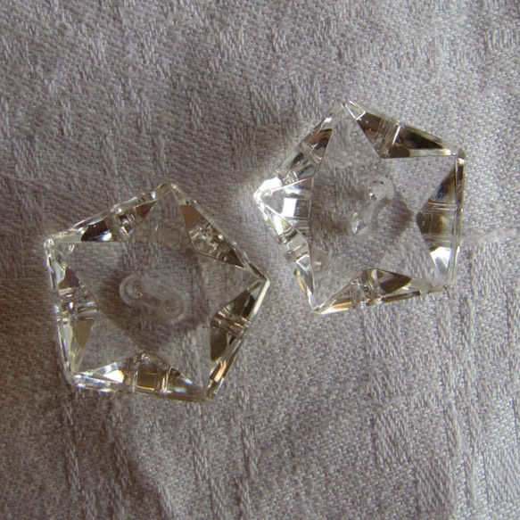 フランスヴィンテージ ガラスボタンお星様五角形21ミリ2個クリア 1枚目の画像