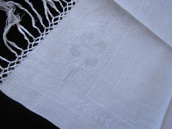 仏アンティーク白リネン大タオル手刺繍モノグラム花柄ダマスク 7枚目の画像