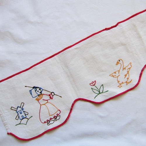 フランスヴィンテージ手刺繍/棚飾りシェルフランナー/アンティーク