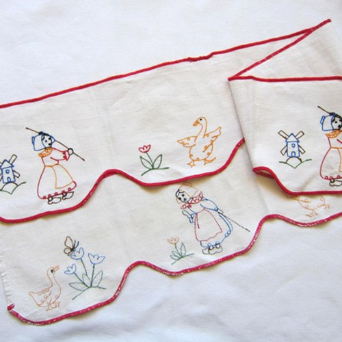 フランスヴィンテージ手刺繍/棚飾りシェルフランナー/アンティーク