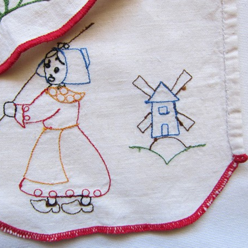 フランスヴィンテージ手刺繍/棚飾りシェルフランナー/アンティーク