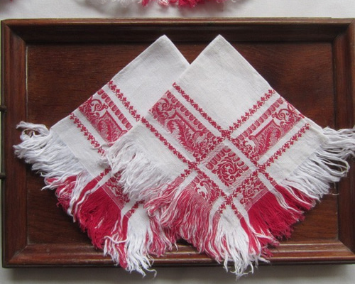 フランスアンティーク リネン ナプキン ダマスク織フリンジ 生地