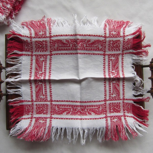 フランスアンティーク リネン ナプキン ダマスク織フリンジ 生地