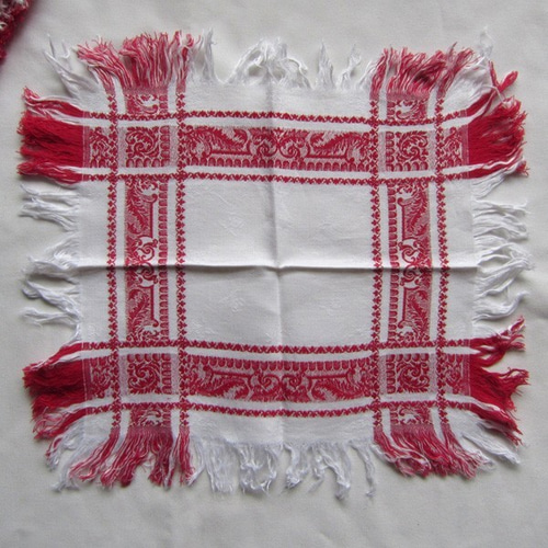 フランスアンティーク リネン ナプキン ダマスク織フリンジ 生地