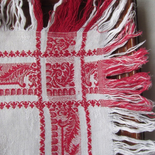 フランスアンティーク リネン ナプキン ダマスク織フリンジ 生地