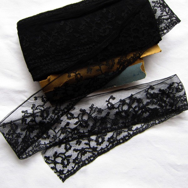 7.5×100cmカット】黒チュールレース 刺繍 フランスアンティーク