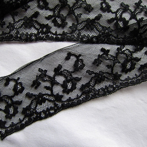 7.5×100cmカット】黒チュールレース 刺繍 フランスアンティーク