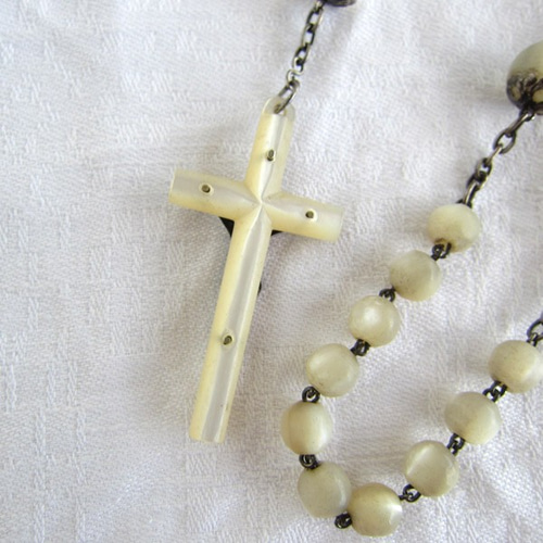 フランスアンティーク/ロザリオ/マザーオブパール/ハート ネックレス