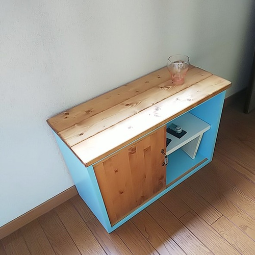 ミストブルー＊スライドDoor fine daybox＊一枚引き戸収納Box