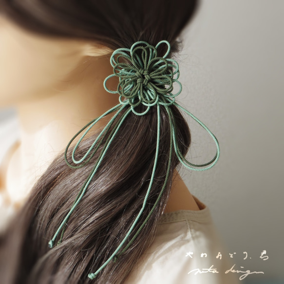 髮帶「Yawa Midori Kimi」（深綠色×淺綠色） 第1張的照片
