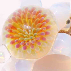 海亀（ホヌ）　深海の花・星オパール入り #11 パールホワイト ガラスペンダント 5枚目の画像