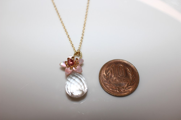 ピンクトルマリン桜＆クリスタルクォーツのネックレス 10枚目の画像