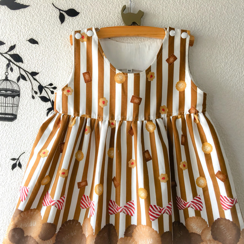 再販】受注制作品 ビスケット柄ワンピース80〜100㎝ 子供服 はんど 