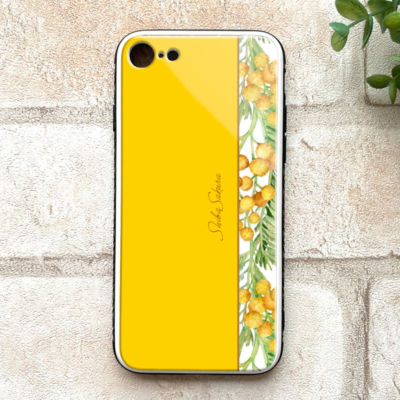 ミモザのガラススマホケース（イエロー） iphone17 iphone16e Android