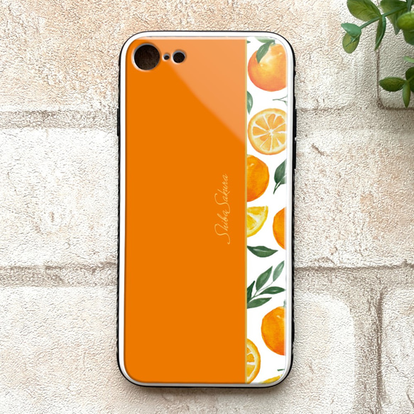 ブラッドオレンジのスマホケース  強化ガラス iphone14 iphone15 オレンジ みかん スマホケース 1枚目の画像