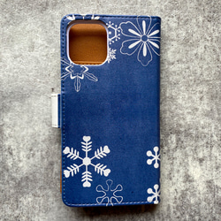 【和柄】雪輪文様の手帳型ケース（藍色） 全機種対応 手帳型 スマホケース iphone14 iphone15 雪 冬 2枚目の画像