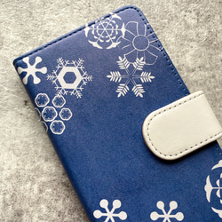 【和柄】雪輪文様の手帳型ケース（藍色） 全機種対応 手帳型 スマホケース iphone14 iphone15 雪 冬 3枚目の画像