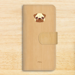 もっちりパグの手帳型スマホケース 全機種対応 手帳型 スマホケース iphone14 iphone15 犬 パグ 2枚目の画像