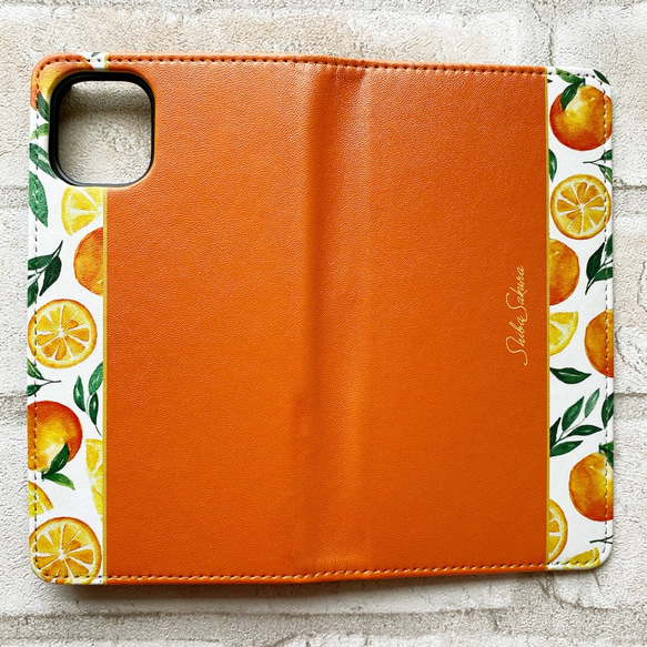 ブラッドオレンジの手帳型スマホケース みかん オレンジ iphone14 iphone15 iphone13 全機種対応 5枚目の画像
