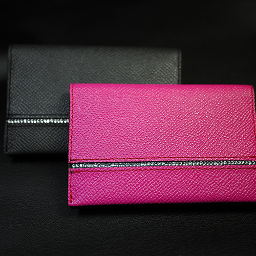 A.D.M.J. スワロフスキー カードケース ブラック レザー 名刺入れ