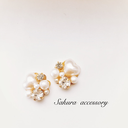 男の子向けプレゼント集結 ハート形パール ピアス Sakura ピアス（その他） イヤリング アクセサリー