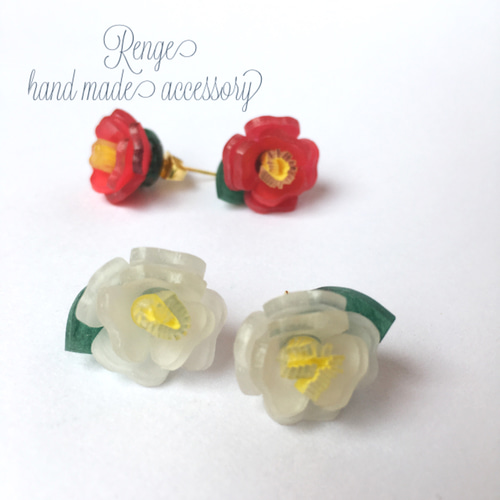 白椿の花ピアス/イヤリング＊プラバンフラワー＊上品で清楚な和モダン