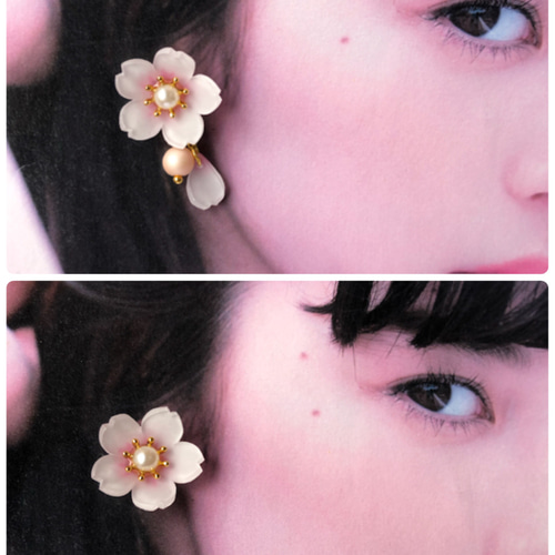 桜ひらり2wayパールピアス/イヤリング＊プラバンフラワー ピアス