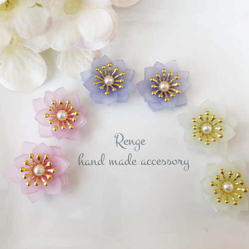 パステルフラワーの一輪ピアス/イヤリング＊プラバンフラワー＊選べる