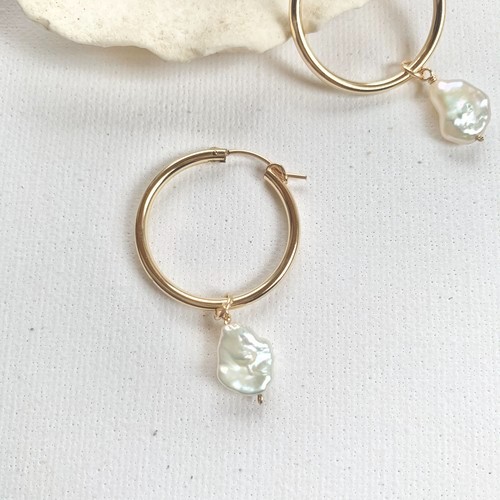 14KGFフープピアス】淡水パール ピアス（フープ） MU 通販｜Creema 